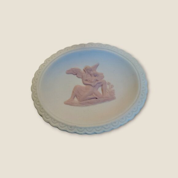 Vintage Set Of 3 Miniature Jasperware Wall Plates  Angel Designs - Pink & Blue - Picture 4 of 8